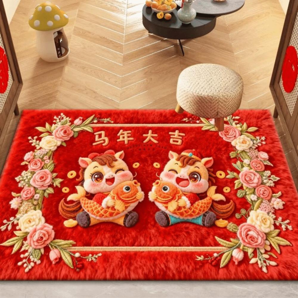 40*60cm Year of The Horse Floor Mat Cartoon Design Quick-Dry Material Pony New Year Door Mat Non-Slip Entryway Doormat