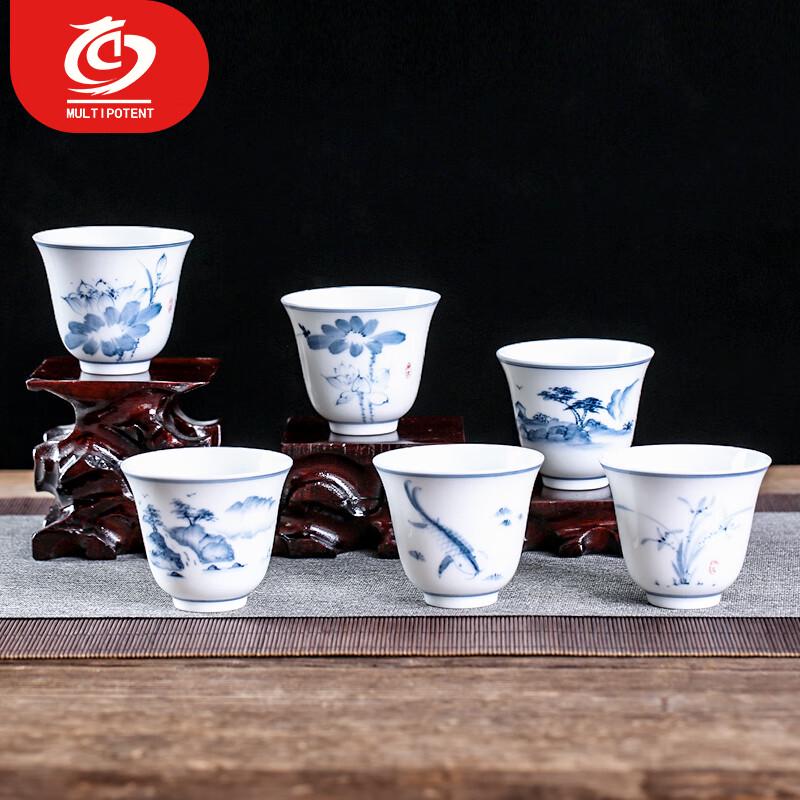MULTIPOTENT Hand-Painted Blue & White Thin Porcelain Gongfu Master Teacup Set