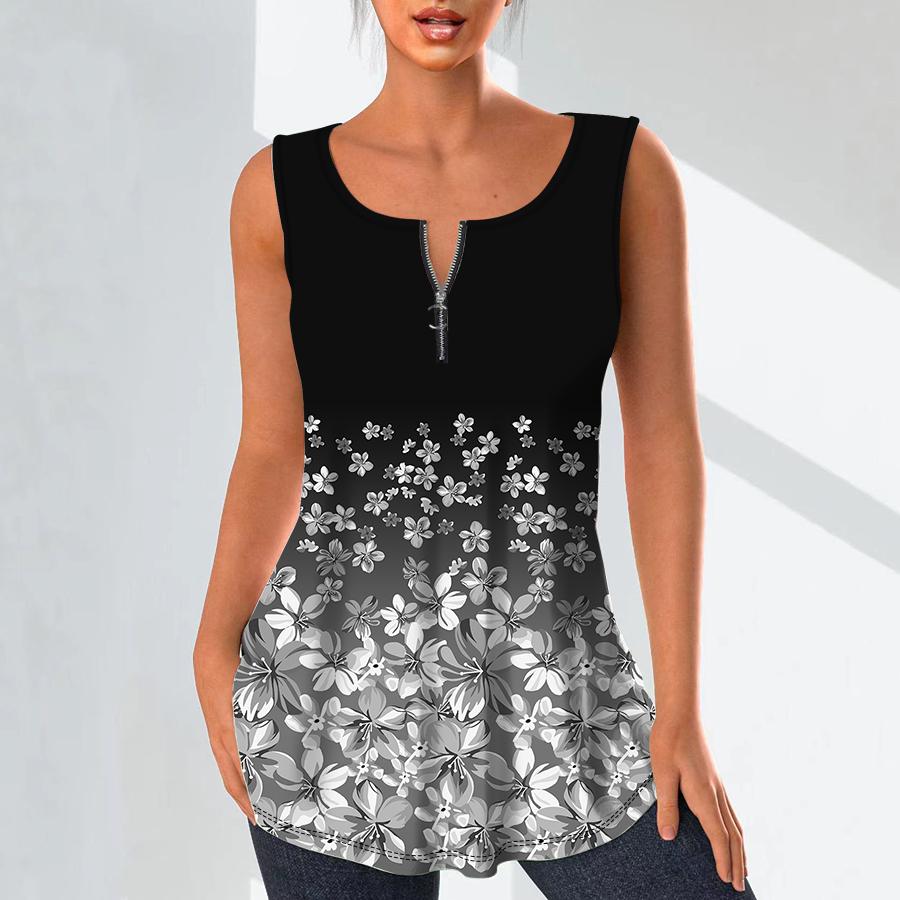 Женская мода, рубашки с v-образным вырезом, повседневные топы, футболка, женский жилет с 3D красным маленьким цветочным принтом, блузка без рукавов больших размеров, топы на бретелях