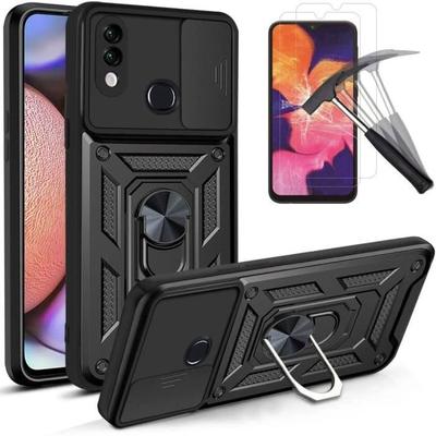Чехол и Закаленные Стекла - PROSHOP - для Samsung A10 - Черный - Ударопрочный - Защита от Царапин - с 2 Закаленными Стеклами