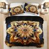 Золотистая мандала с цветочным узором, комплект пододеяльника из 3 предметов с 2 наволочками - Дышащий полиэстер, Всесезонный, Машинная стирка