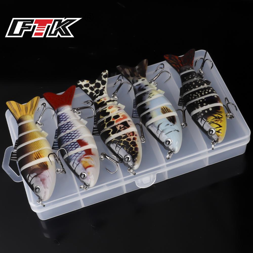 FTK 5pcs 10cm Pike Wobblers Artificial Bait Hard Multi Jointed Swimsuit Krankbait Nearly Real Fishing Fake Bait Fishing Set