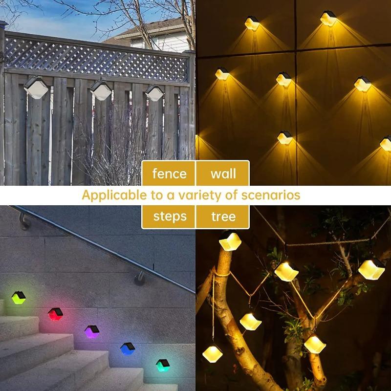 Solar Fence Lights Warm/RGB Color Changing Solar Wall Light Outdoor Waterproof LED Solar Decorative Lighting for Step Backyard