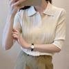 Women Sweaters Cardigans 2025 Summer Short Sleeve Turn Down Collar Office Lady Knitted Sweater Women Tops Cardigan JJ156