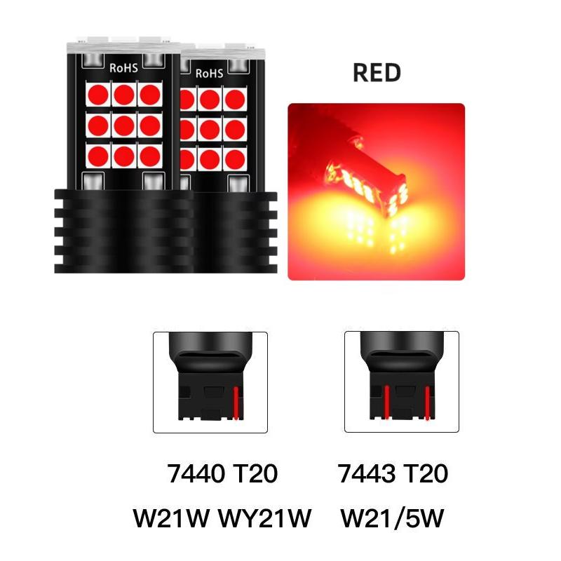 2 шт. T20 7443 7440 3030 24SMD светодиодные лампы автомобильные тормозные лампы фары заднего хода красные желтые белые 12 В