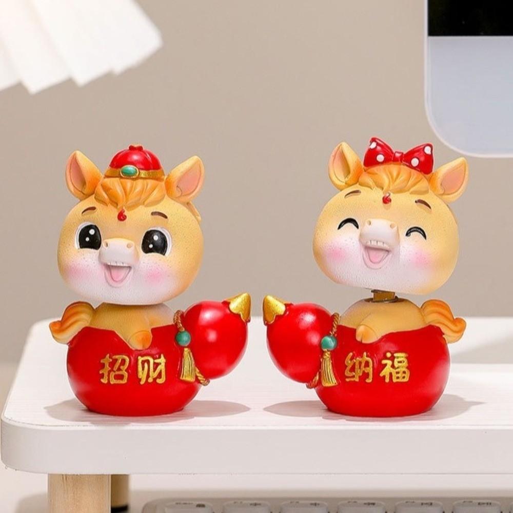 Resin Shaking Horse Ornament Cute Horse Year Mascot Festival Ornament  Office Table