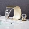 Brushed Gold Crystal  Bathroom Faucet Brass Black Basin Faucet  Sink Faucets 3 Hole Hot And Cold Waterfall Faucet Water Tap