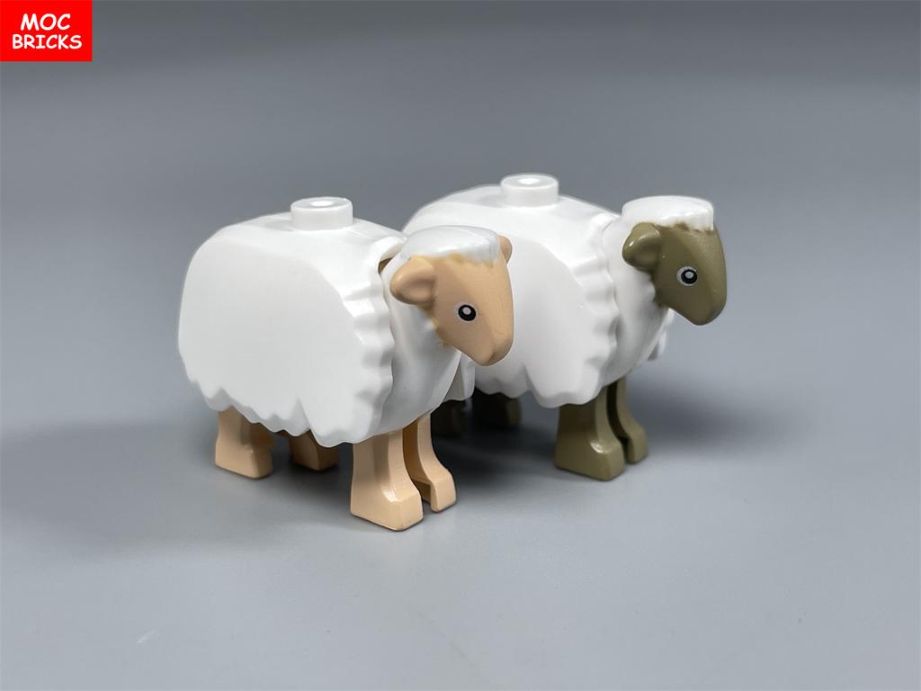 MOC Кирпичи Милая Овца Коза Сарай Овчарня Животное DIY Ферма Пастбище Вид Строительные Блоки Аксессуары Детские Игрушки Подарки