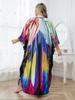 EDOLYNSA Plus Size Multicolor Printed Kaftan Dress For Women Outfit Boho Vacation V-neck Split Robe Summer Beachwear Swimsuit Cover Up Q1588
