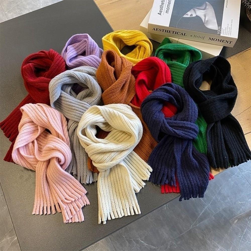 Windproof Neck Warmer Tassel Scarves Bib New Knitted Scarf  Autumn and Winter