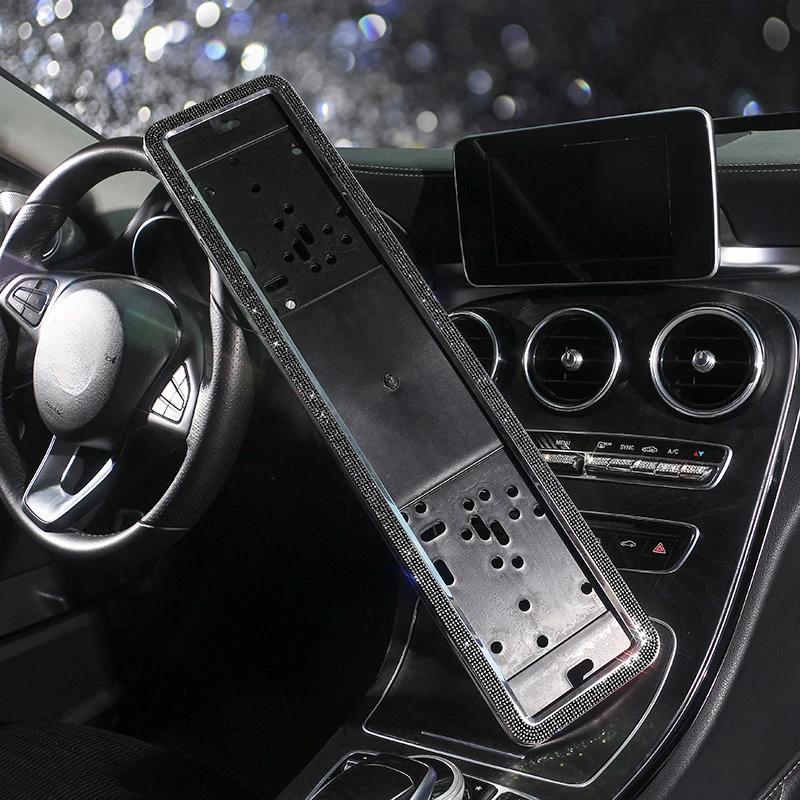 Bling Diamond Car Russian Auto License Plate Frame Holder Stainless Steel Auto Styling Exterior Accessories Women 53.5*12.5cm