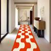 Retro Orange & White Wavy Geometric Print Runner Rug, Non-Slip Washable Durable Mat for Entryway, Hallway, Bedroom & Home Decor
