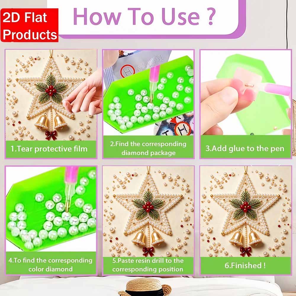 Pearl painting Christmas star with bells art kit DIY handmade holiday home decor wall hanging craft.