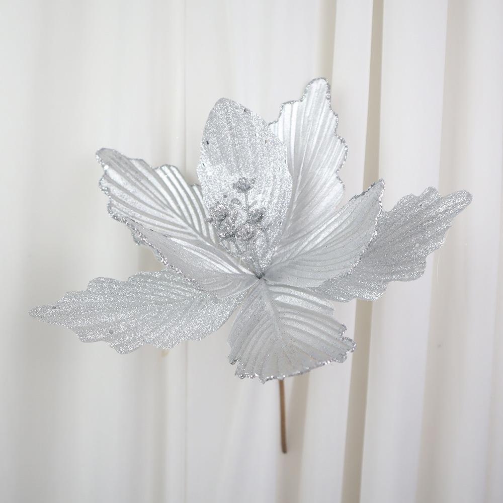 Simulated Christmas Tree Flowers Glossy Fabric Rose Gold Flower Picks Decoration Bright Color Artificial Flowers Wreath