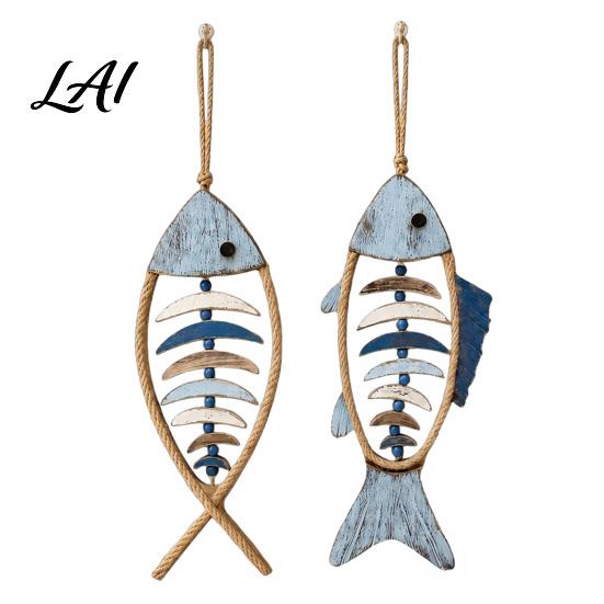 Durable Fine Craftsmanship Decor Wooden Fish Wall Hanging Pendant With/Without LED Light Nautical Decor Coastal Theme Fishbone Crafts for