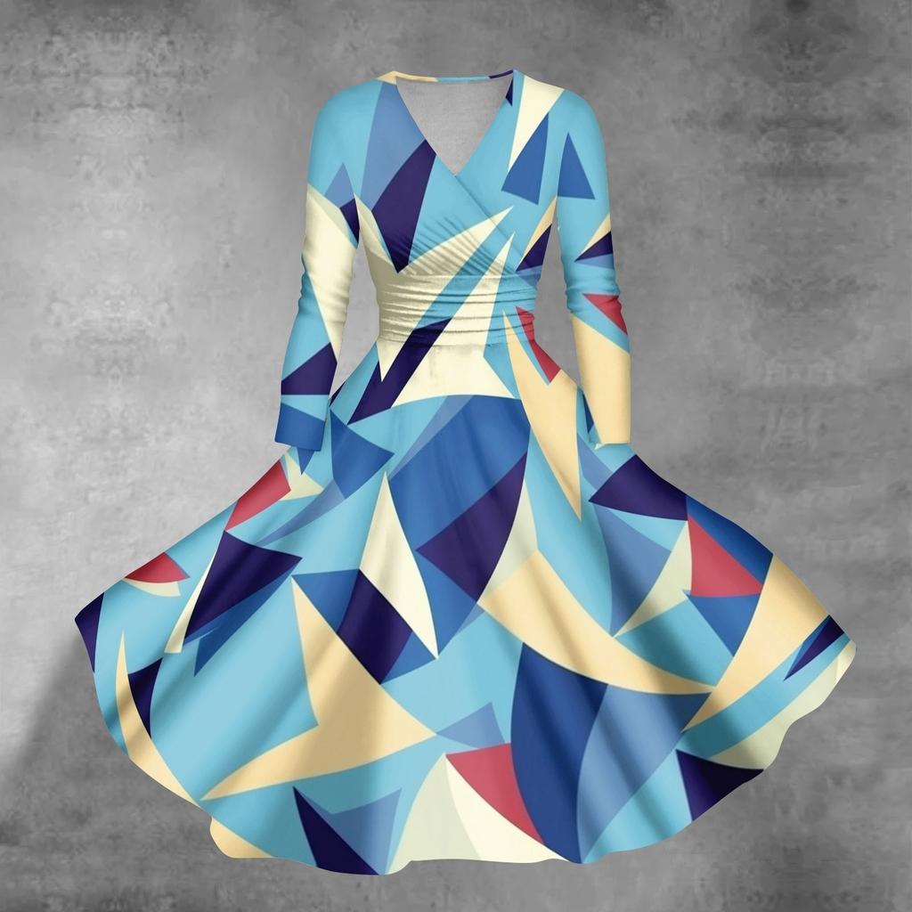 Женское повседневное и модное сексуальное платье с v-образным вырезом и длинными рукавами с градиентным принтом