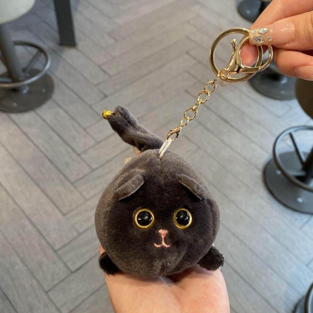 Squeezing Plush Black Cat Pendant 3D Eyes Cat Plush Keychain Room Decoration