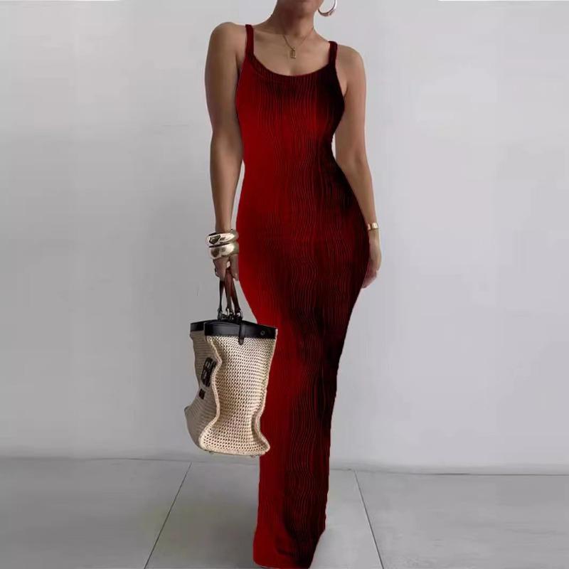 Fashion Elegant Sleeveless Bodycon Summer Suspender Dress Sexy Slim Fit Striped Party Long Dress Female Solid Color Casual Simple Women's Clothing