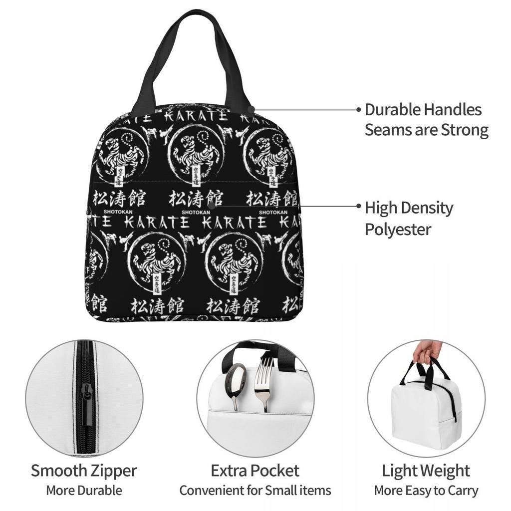Shotokan Karate Symbol And Kanji White Text Insulated Lunch Bag for Women Office Cooler Thermal Food Box Tote Lunch Boxes