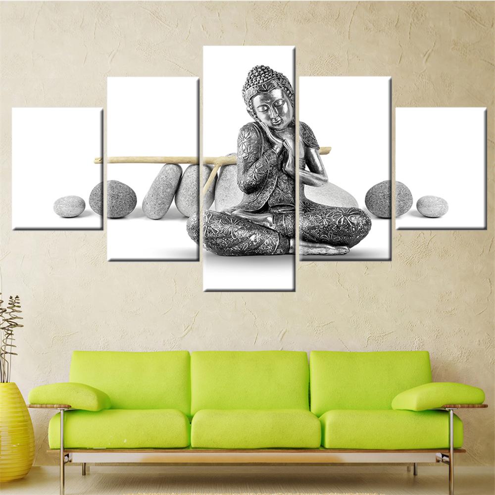 Sitting Buddha Stones Paintings for Interior Wall Art, Modular Posters on the Wall, Canvas Pictures for Living Room Decor
