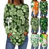 Women's Fashion St. Patrick's Day Printed Long Sleeve Loose Round Neck Long T-Shirt Top
