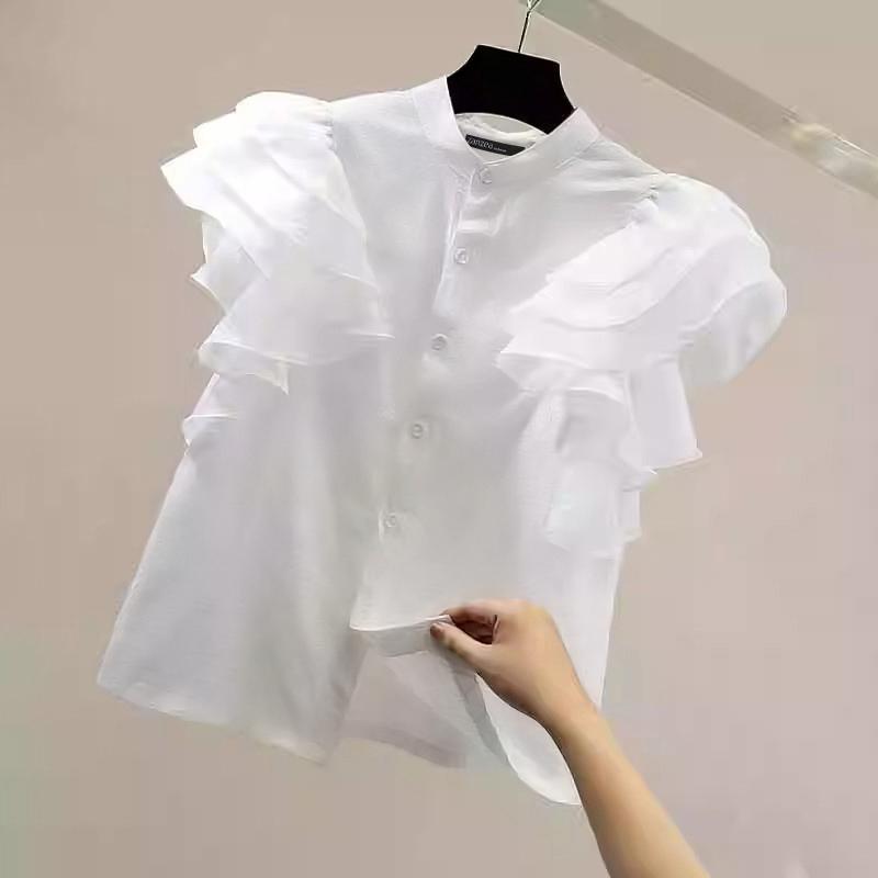 ZANZEA Женская модная свободная рубашка без рукавов с воротником-стойкой и рюшами