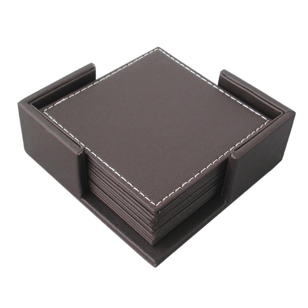 6Pcs Holiday Gift Heat-resistant Leather Coaster Business Luxury Tea/Coffee Cup Pad Non-slip with Base Insulation Mat Party