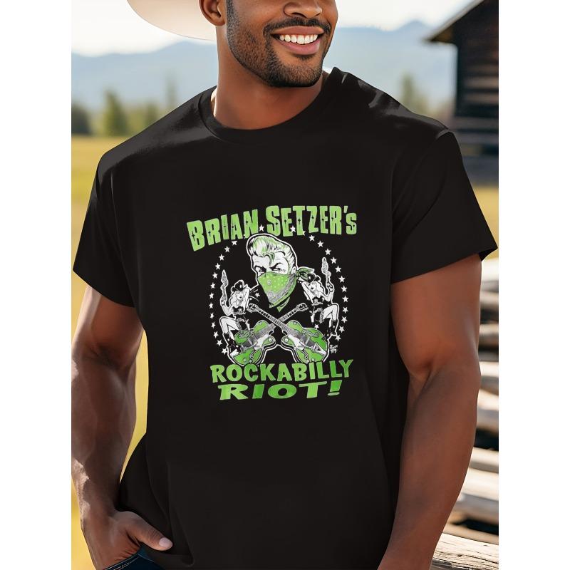 European Size unisex'S T-Shirt Featuring Brian Setzer'S Rockabilly Riot Design, Tailored Slim Fit Crew Neck, Lightweight And Comfy, for Casual Outings