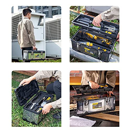 Rikopin Stainless Steel Tool Box, Large Tool Storage, Stylish Cabinet with Keyhole, Truck Bed Storage, Tool Box (Silver X Black)