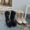 Women's Soft Elastic Lace-up Thick Bottom Winter Fur Mouth Season Fur One Warm Cold Padded Snow Boots Non-slip Wear Casual Sports Plush Cotton Boots