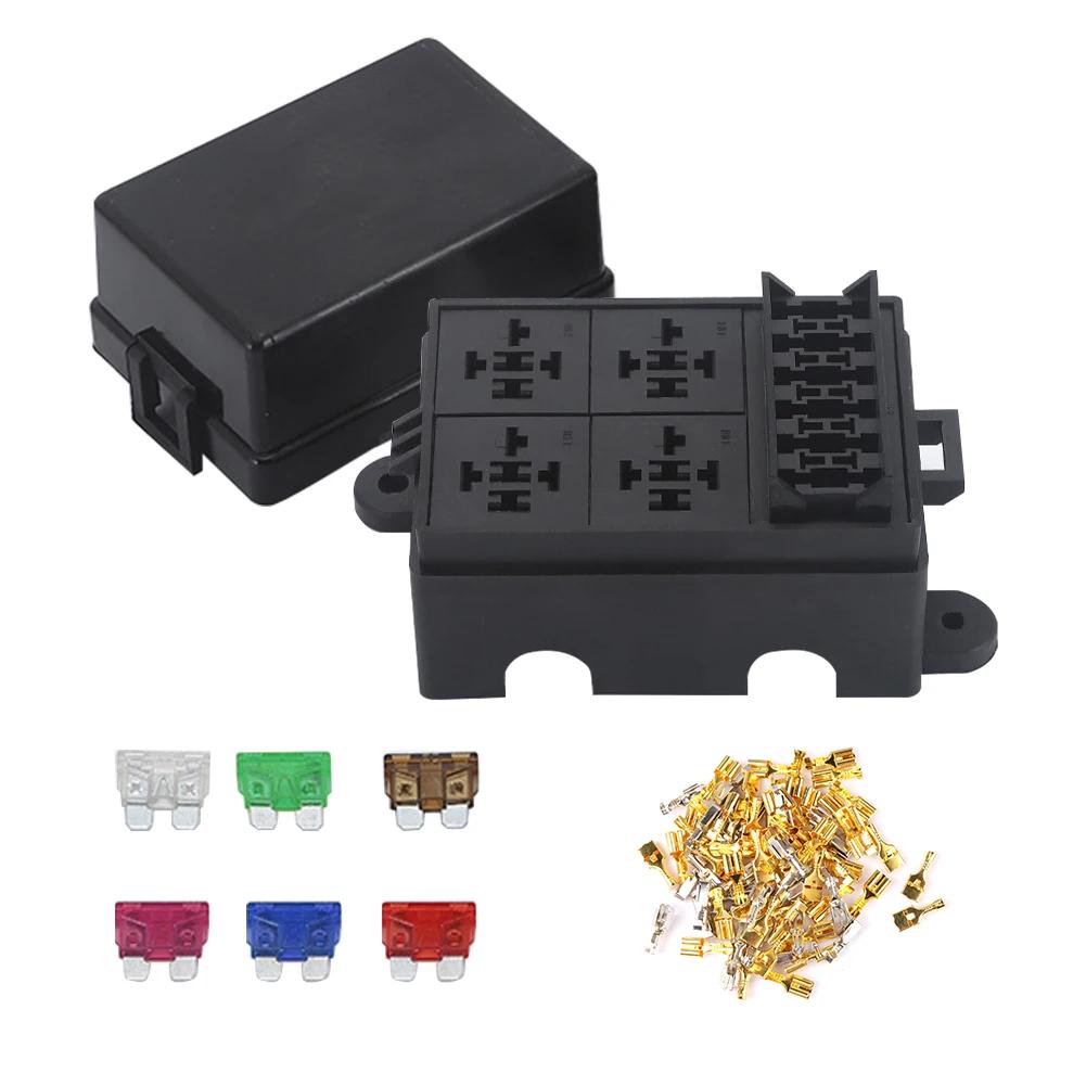 Бесплатная комбинация автомобильный грузовик 6-позиционный держатель предохранителя 4 держателя реле схема стандартный ATO лезвие предохранитель держатель реле 12 В 40 А реле