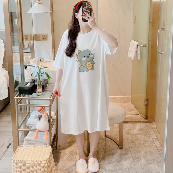 Summer Korean version of fat sister dress women's long knee long dress loose belly fat large size short-sleeved T-shirt skirt