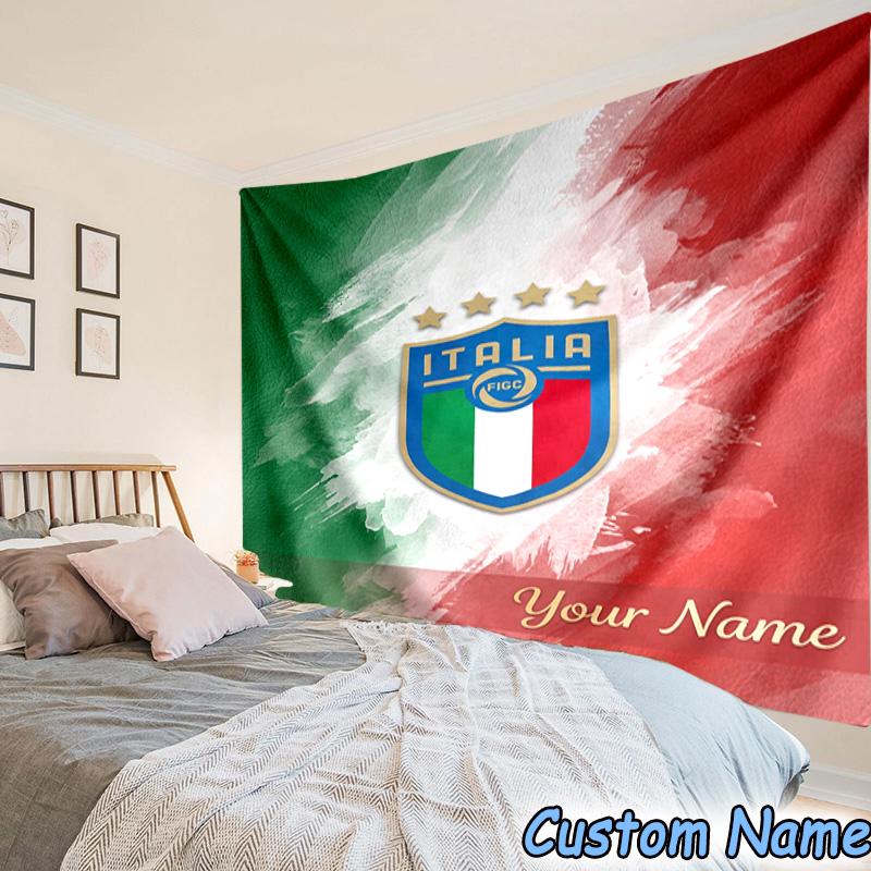 Custom Name Italian Football Crest Printed Tapestry, for Bedroom,Livingroom, dormitory, Large Wall Decor, Fabric Decor Fan Birthday Gifts