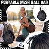 Portable Mesh Drawstring Storage Bag with Handle and Carabiner Clip for Single Ball Carrying and Outdoor Use