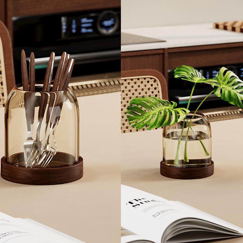Retro Fruit Fork & Coffee Spoon Set, 304 Stainless Steel Cutlery with Glass Jar & Wooden Base for Dessert & Table Decor