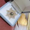 Gold-Plated Seiko Zircon Pearl Snowflake Brooch for Women