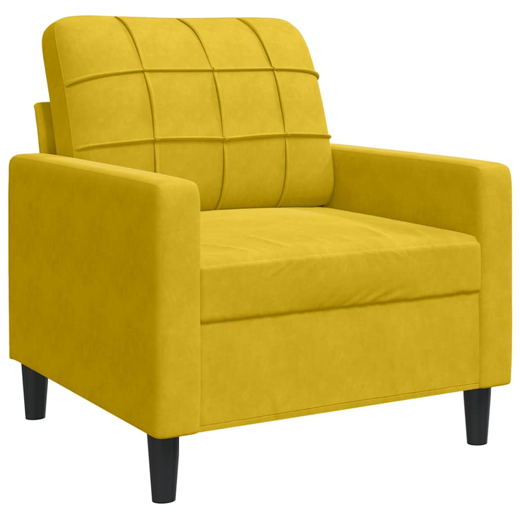 3 Piece Sofa Set with Cushions Yellow Velvet