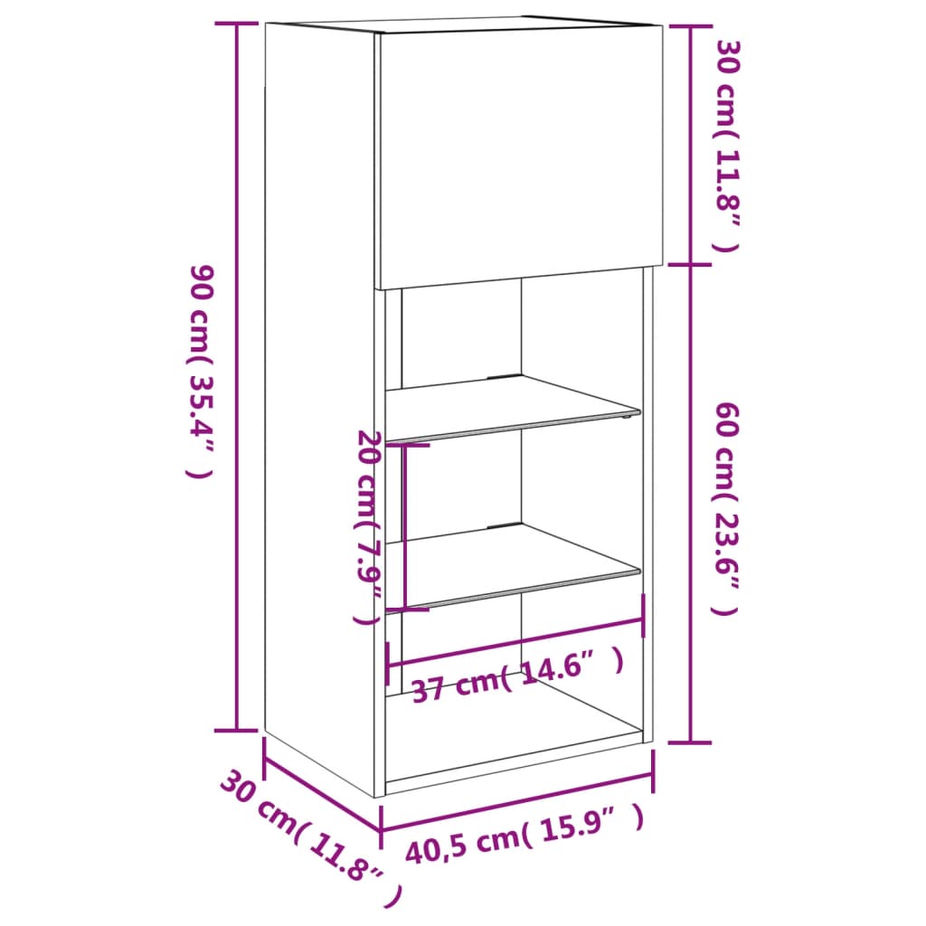 TV Cabinet with LED Lights Smoked Oak 40.5 x 30 x 90 cm