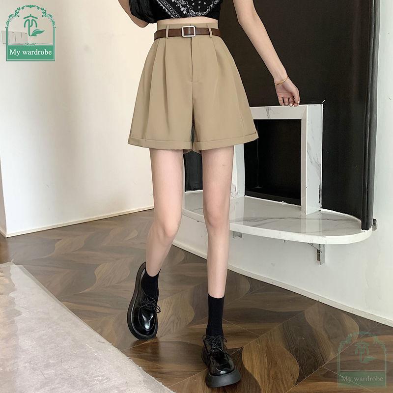 Женские свободные брюки с высокой талией, широкие, тонкие, шорты для костюма, летняя корейская версия, закатанные повседневные шорты