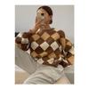 Women's Square Patterned Tile Crew Neck Knitwear Sweater