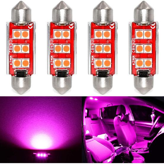 PHINLION 578 LED Light Bulbs, Super Bright 3030 6-SMD Festoon 41mm 42mm 211-2 212-2 LED Bulbs for Car Interior Map Dome Trunk Courtesy Lights, Red (4