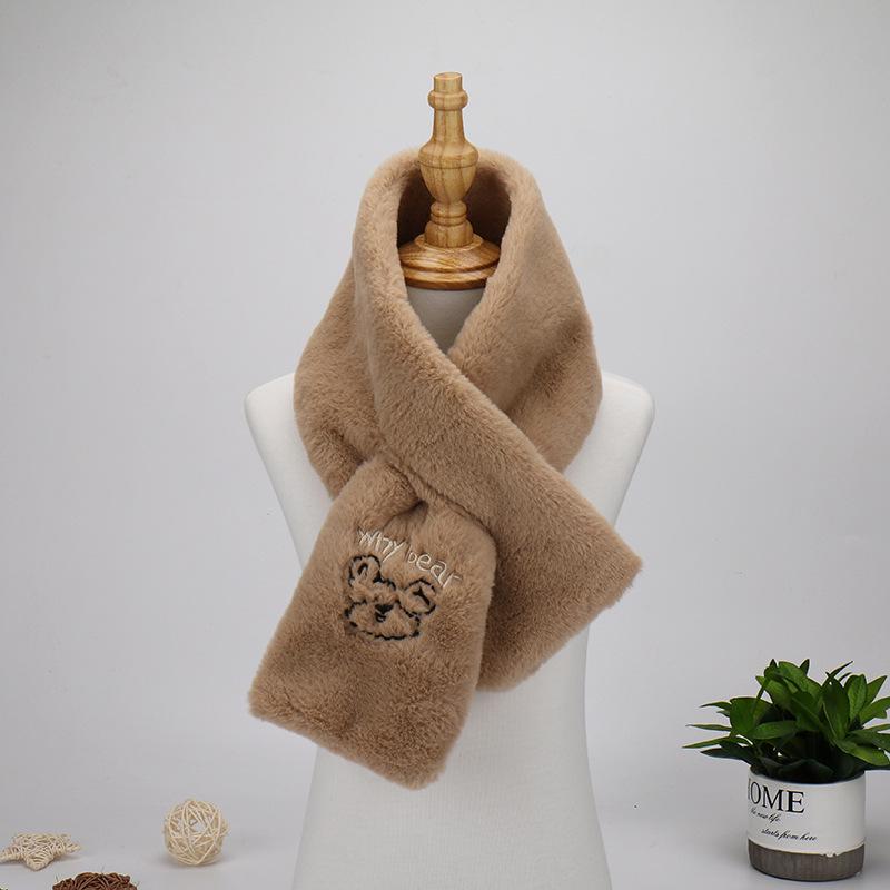 WhyBear Зимний теплый белый плюшевый шарф для девочек в корейском стиле с вышивкой и дизайном медвежонка