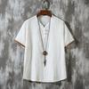 Льняная футболка мужская короткий рукав свободная в китайском стиле мужская вышитая тонкая повседневная с дисковой застежкой ретро хлопково-льняной топ