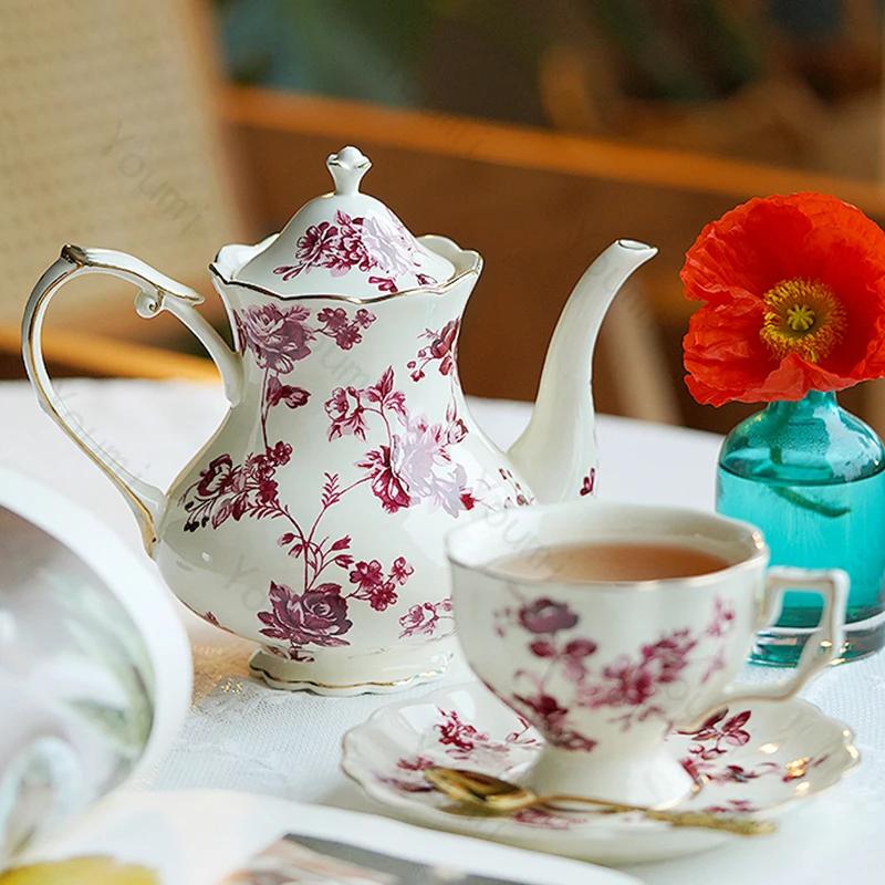Роскошный набор кофейных чашек с цветами, высококачественные ретро-керамические кофейные чашки, элегантные домашние чайные сервизы, уникальная посуда, подарки