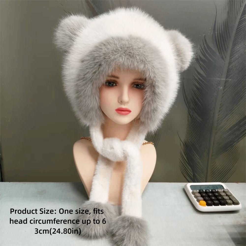 Large Head Circumference 63cm Winter Ear Flap Hat Women Bear Ear Hat  Winter Season