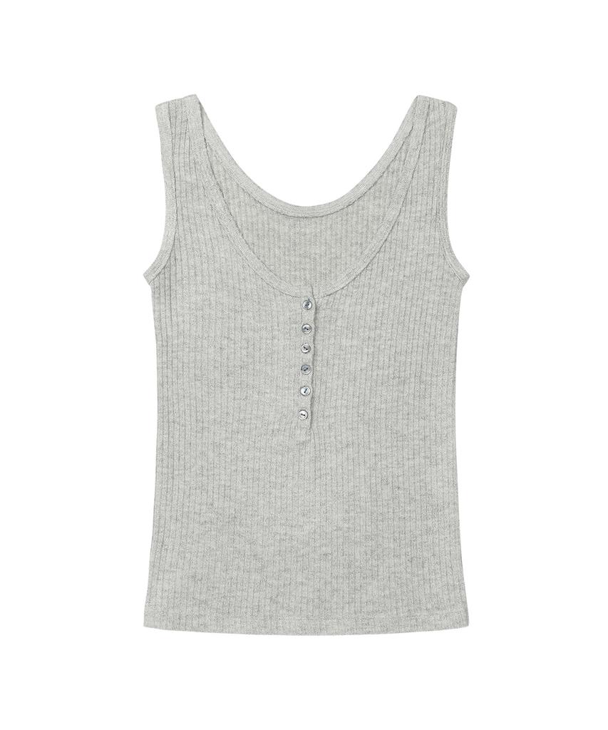 DEINET Button Point Sleeveless In Melange Gray
