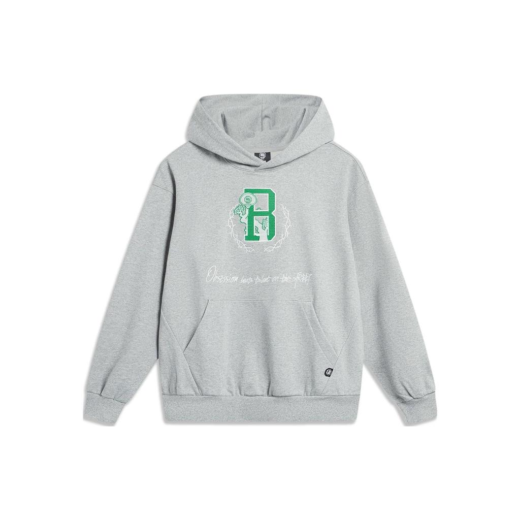 Li Ning Badfive Letter Print Loose Hoodie Unisex Hoodies Flower-Gray AWDT469-2