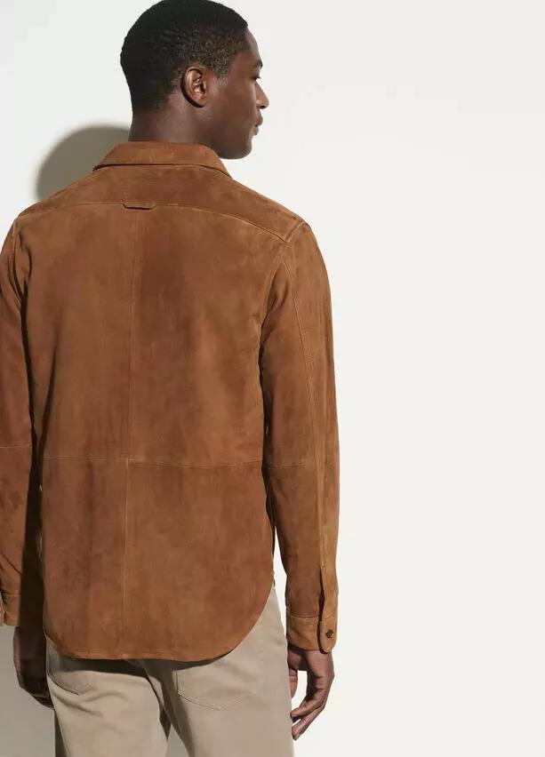 Handmade Pure Soft Suede Leather Shirt Men Brown Stylish Casual Designer Button