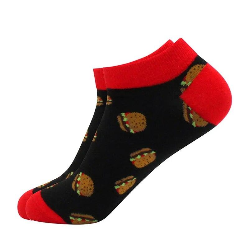 Men's Quality Business Ankle Socks Casual Novelty Graffiti Food Geometric Lattice Colorful Summer Happy Combed Cotton Short Sock