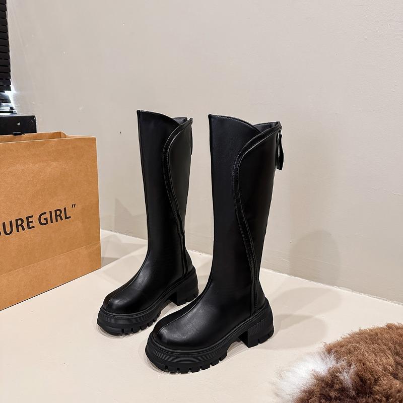 Зимние винтажные женские ботинки-рыцари на платформе, лаконичные туфли из мягкой кожи на толстой подошве, женские эластичные облегающие современные длинные боты